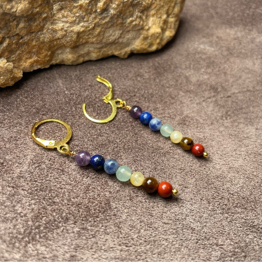 Chakra Crystals Gemstone Dangling Earrings Artisan Designed - Picture 13 of 16